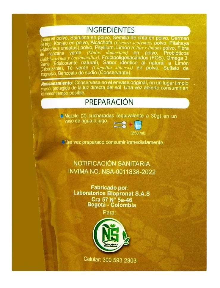 2 bolsas de FIBRACOL con linaza, alcachofa, pitahaya, semilla de chía y té verde