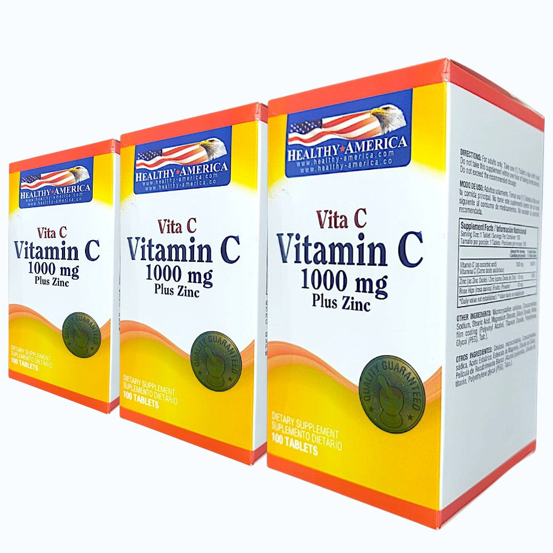 100 Cápsulas de Vitamina C + Zinc | Healthy America