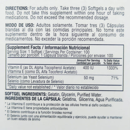 100 Cápsulas de VItamina E + Selenio | Healthy America