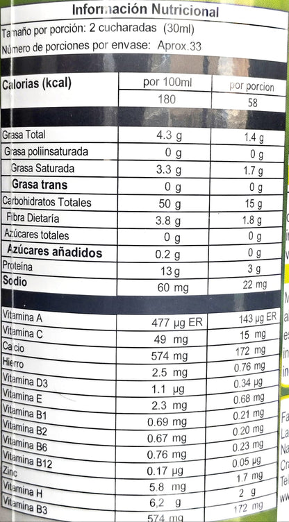 Clorofila Líquida + Té verde información nutricional