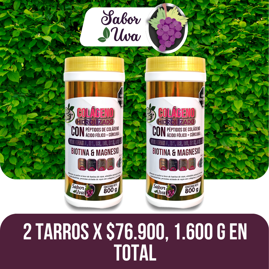 2 Frascos de colágeno tipo 1 hidrolizado, para la salud y bienestar con vitamina b9, magnesio y zinc