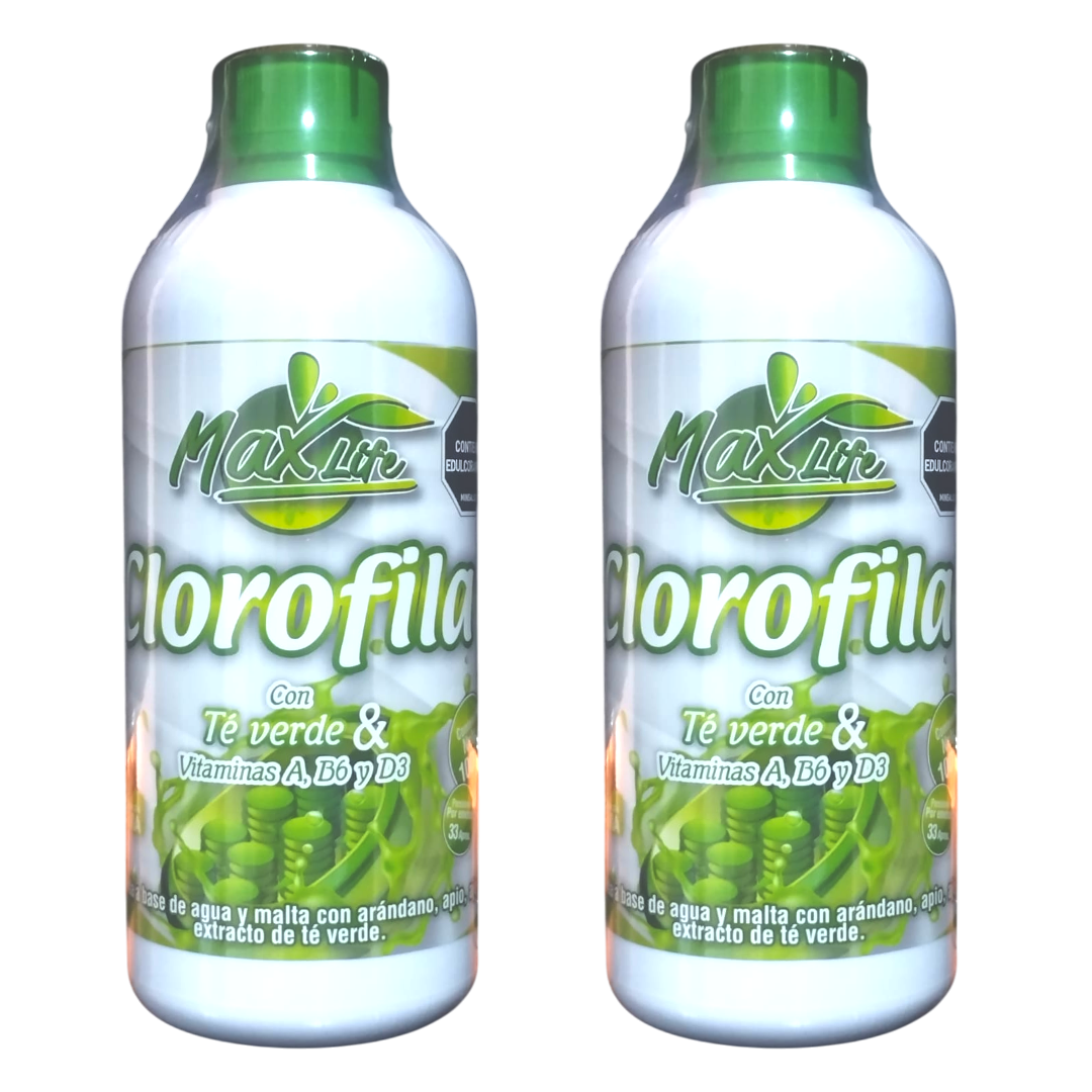 Clorofila Líquida 2 Unidades, 1 Litro, Suplemento vitaminico con téverde y vitaminas A, B6 y D3