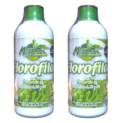 Clorofila Líquida 2 Unidades, 1 Litro, Suplemento vitaminico con téverde y vitaminas A, B6 y D3
