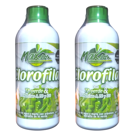 Clorofila Líquida 2 Unidades, 1 Litro, Suplemento vitaminico con téverde y vitaminas A, B6 y D3