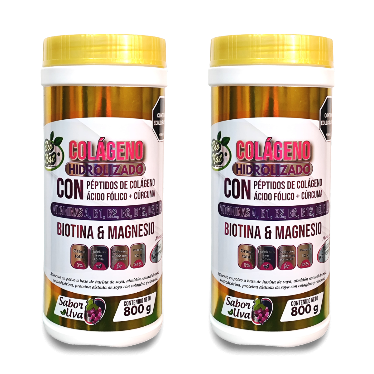 Colágeno Hidrolizado X 2 Tarros + Biotina + Magnesio + Ácido fólico + Cúrcuma