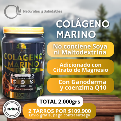 x2 Colágenos Marino Golden 2kg Citrato Magnesio y Coenzima Q10-Salud y belleza > Cuidado de la salud > Nutrición y actividad física > Vitaminas y complementos > Colágeno-Naturales y Saludables-Naturales y Saludables
