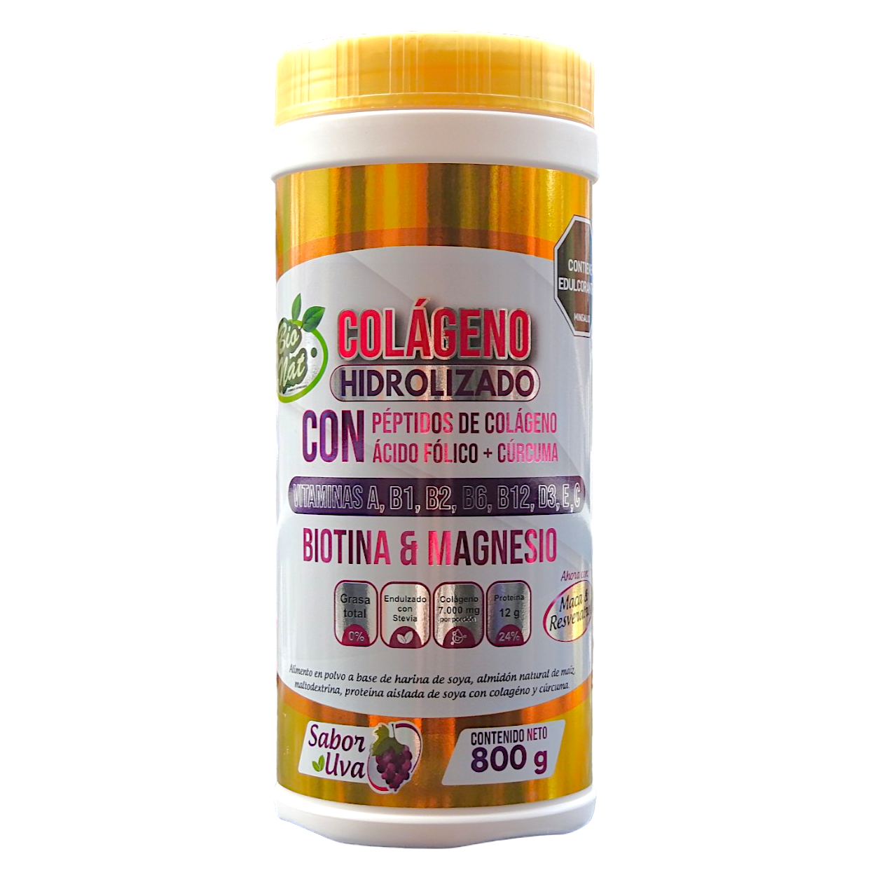 Colágeno Hidrolizado  + Biotina + Magnesio + Ácido fólico + Cúrcuma.