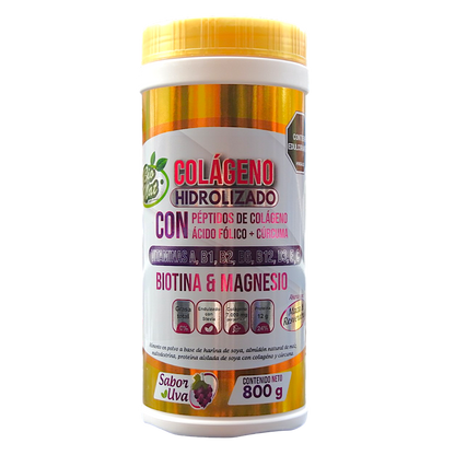 Colágeno Hidrolizado  + Biotina + Magnesio + Ácido fólico + Cúrcuma.
