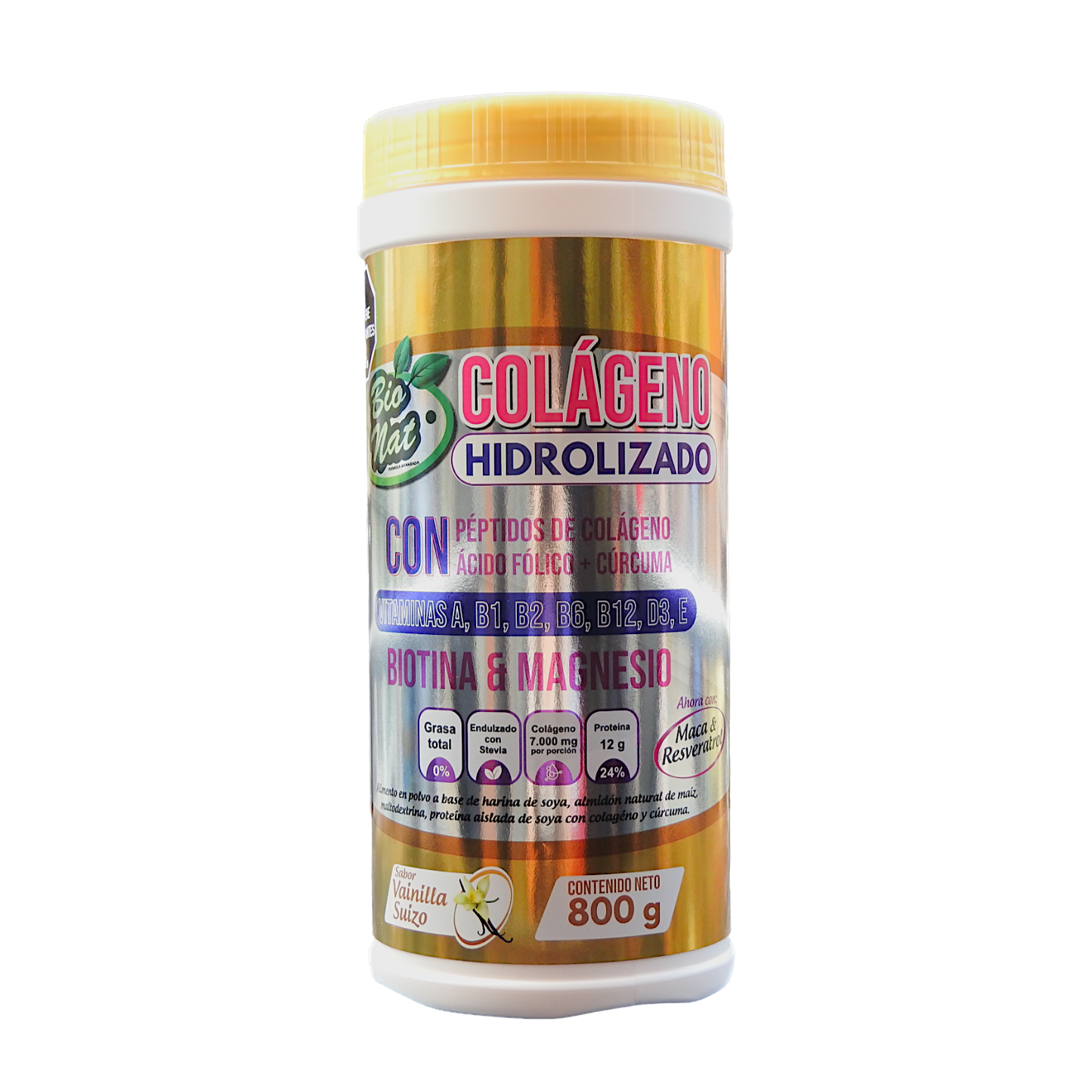 Frasco de COLÁGENO hidrolizado + Complejo B + Ácido Fólico y Cúrcuma