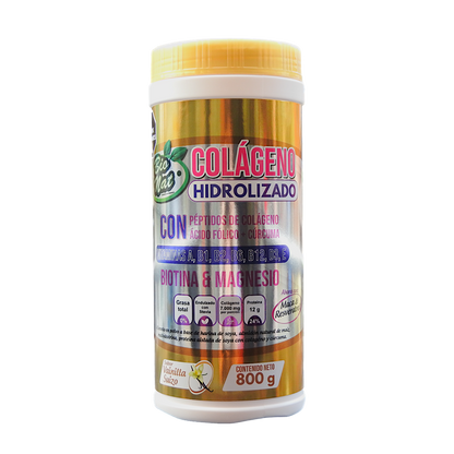 Frasco de COLÁGENO hidrolizado + Complejo B + Ácido Fólico y Cúrcuma