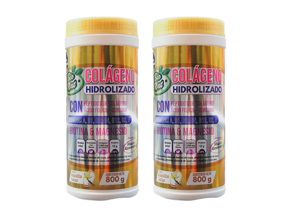 Envases de colágeno hidrolizado Bio Nat con biotina, magnesio, cúrcuma y sabor vainilla suizo, 800 g