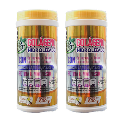 Combo 2 frascos de COLÁGENO hidrolizado VAINILLA + Complejo B + Ácido Fólico y cúrcuma