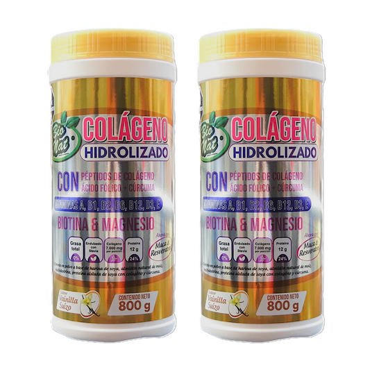 Combo 2 frascos de COLÁGENO hidrolizado VAINILLA + Complejo B + Ácido Fólico y cúrcuma