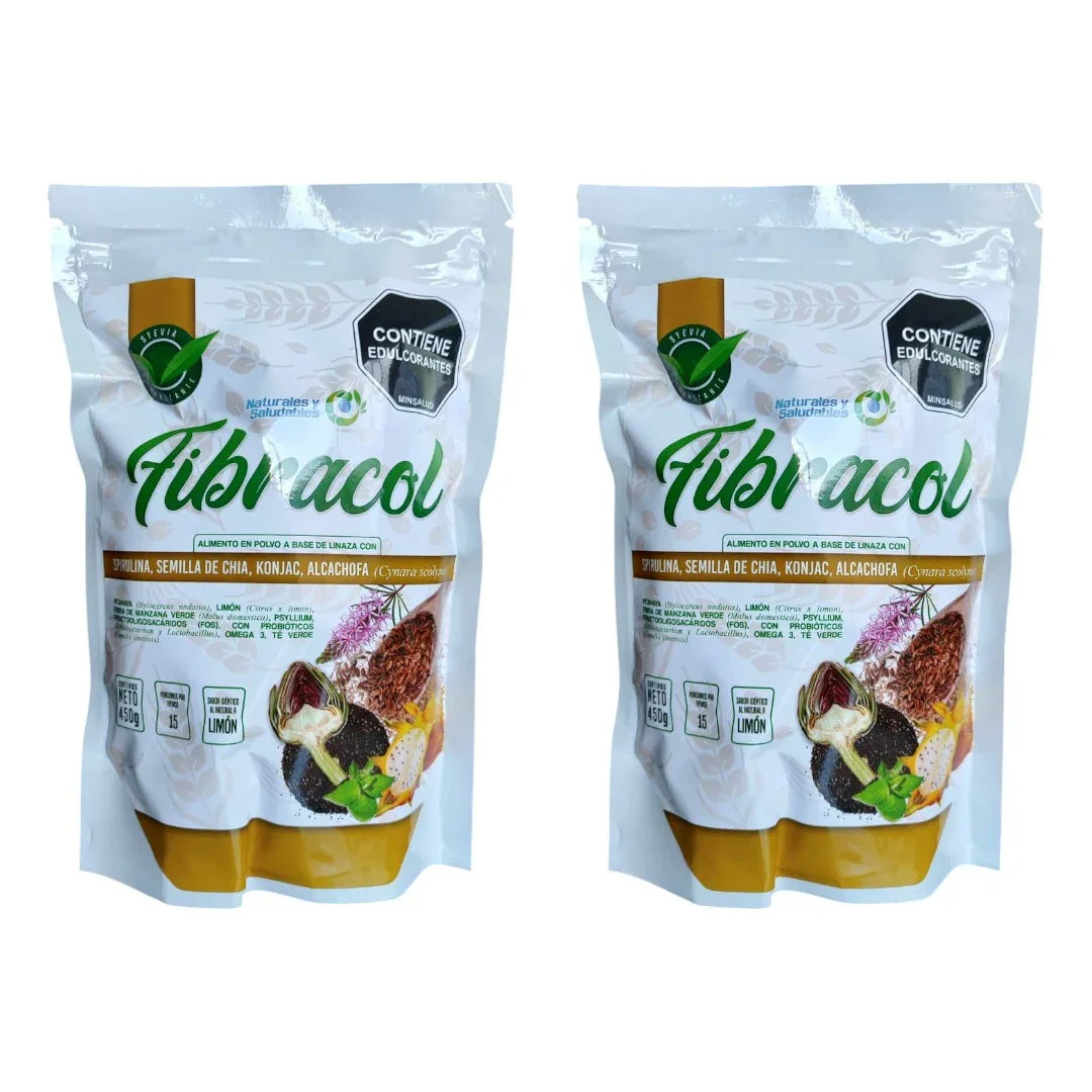 2 bolsas de FIBRACOL con linaza, alcachofa, pitahaya, semilla de chía y té verde