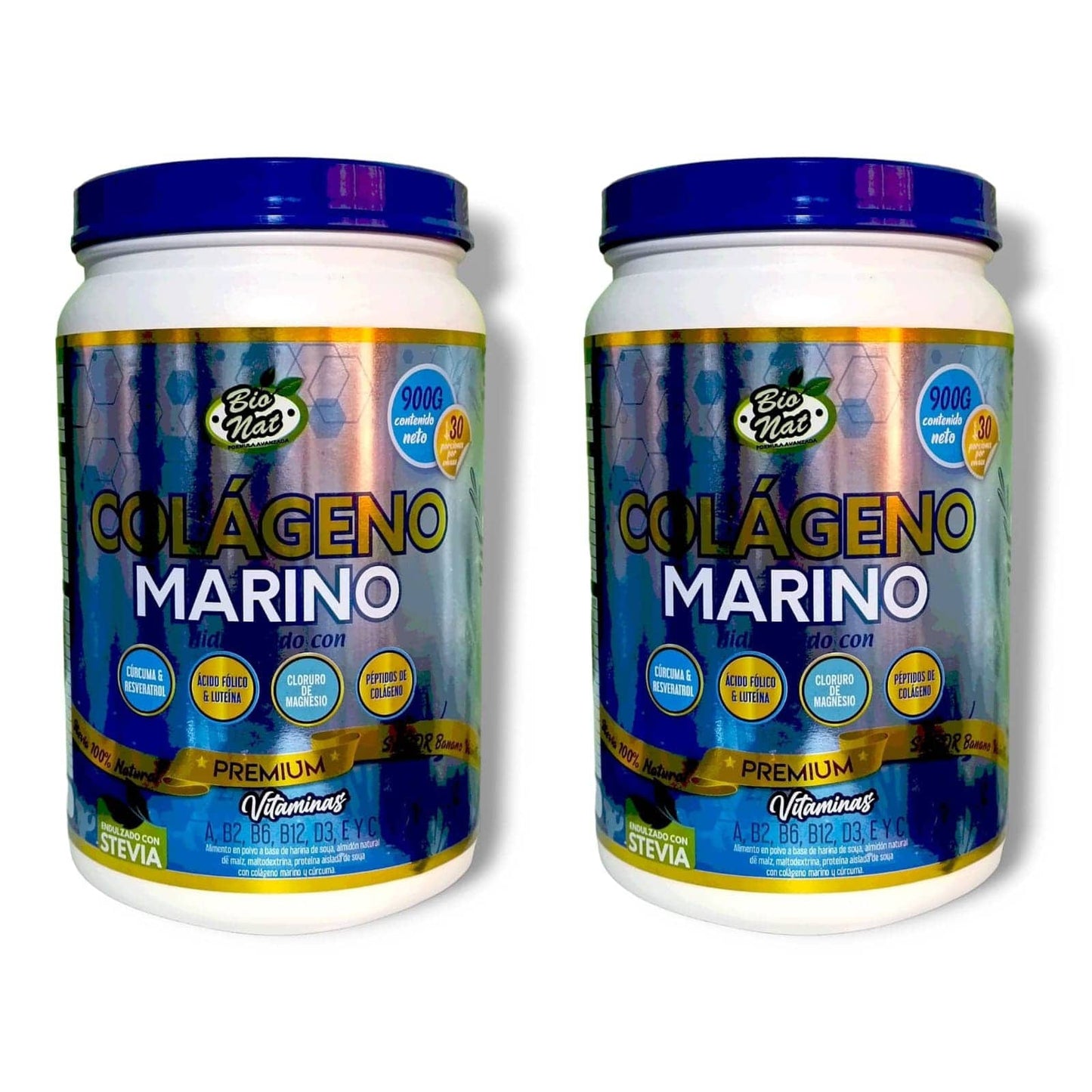 2 Tarros de COLÁGENO MARINO + Vitaminas + Magnesio, Cúrcuma + Resveratrol