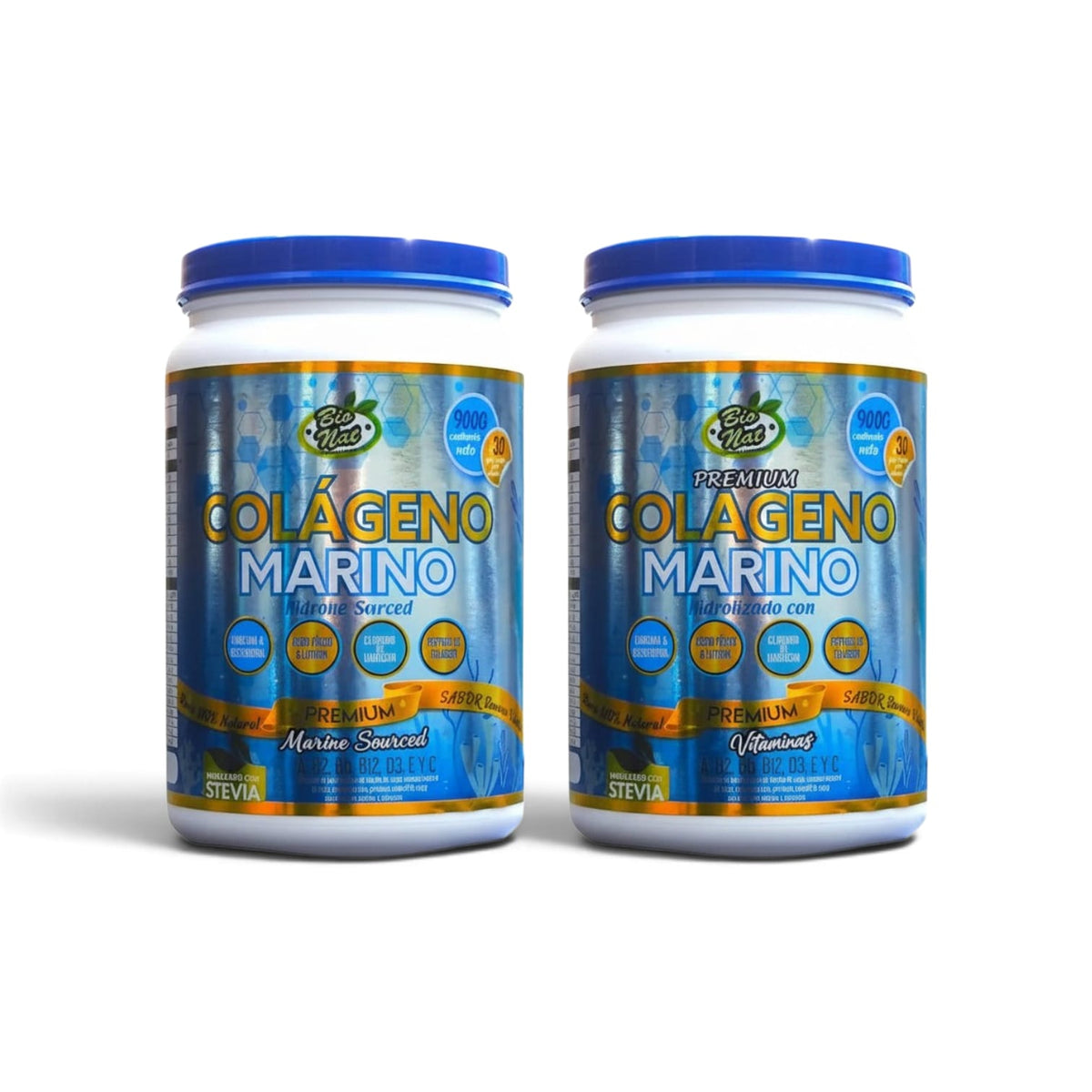 2 Tarros de COLÁGENO MARINO + Vitaminas + Magnesio, Cúrcuma + Resveratrol