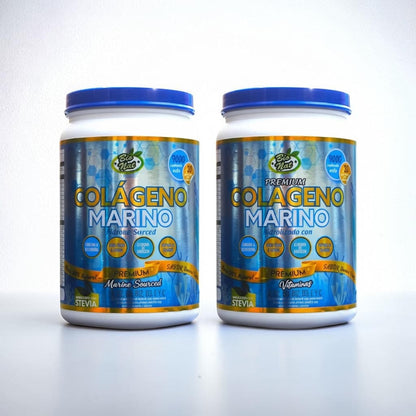 2 Tarros de COLÁGENO MARINO + Vitaminas + Magnesio, Cúrcuma + Resveratrol