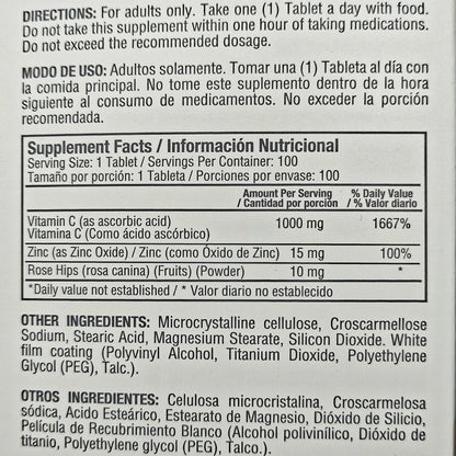 100 Cápsulas de Vitamina C + Zinc | Healthy America