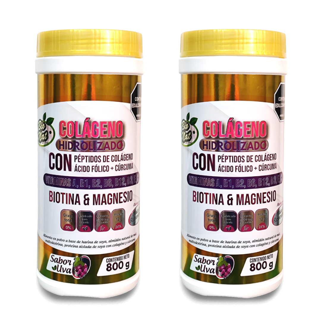 Colágeno Hidrolizado  + Biotina + Magnesio + Ácido fólico + Cúrcuma.