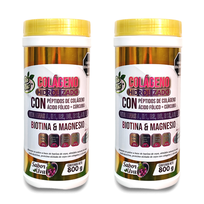 Colágeno Hidrolizado  + Biotina + Magnesio + Ácido fólico + Cúrcuma.