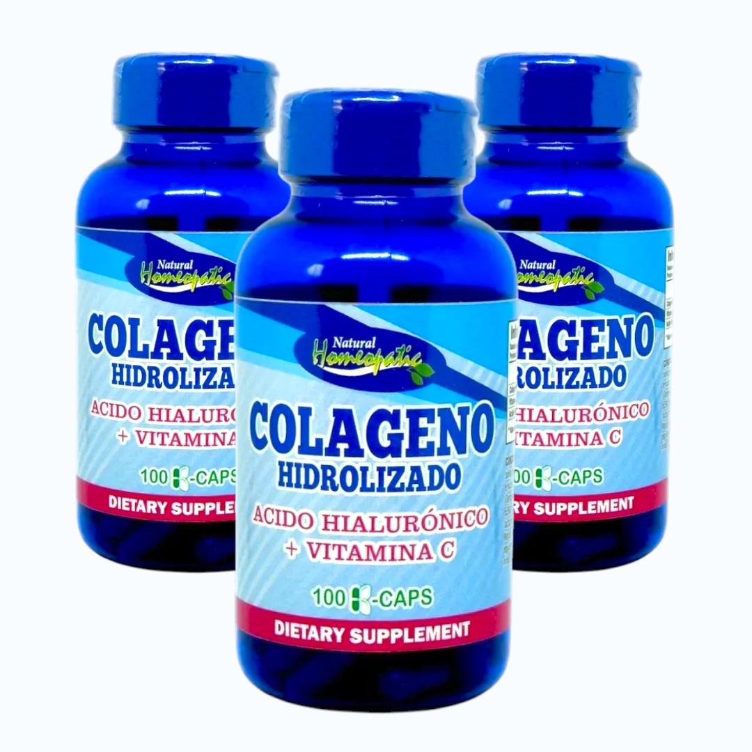 Frasco de cápsulas de COLÁGENO Hidrolizado + Vitamina C + Ácido Hialurónico