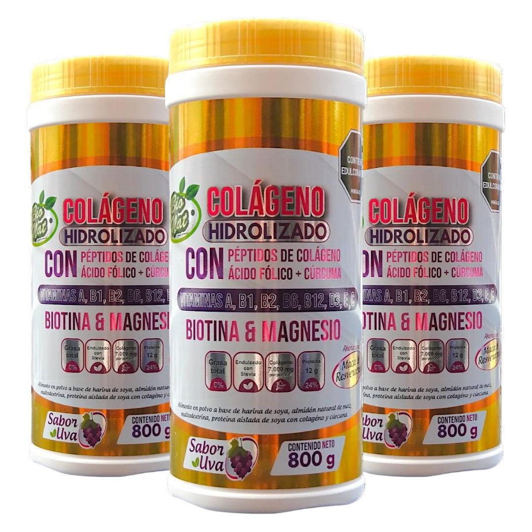 Colágeno Hidrolizado  + Biotina + Magnesio + Ácido fólico + Cúrcuma.