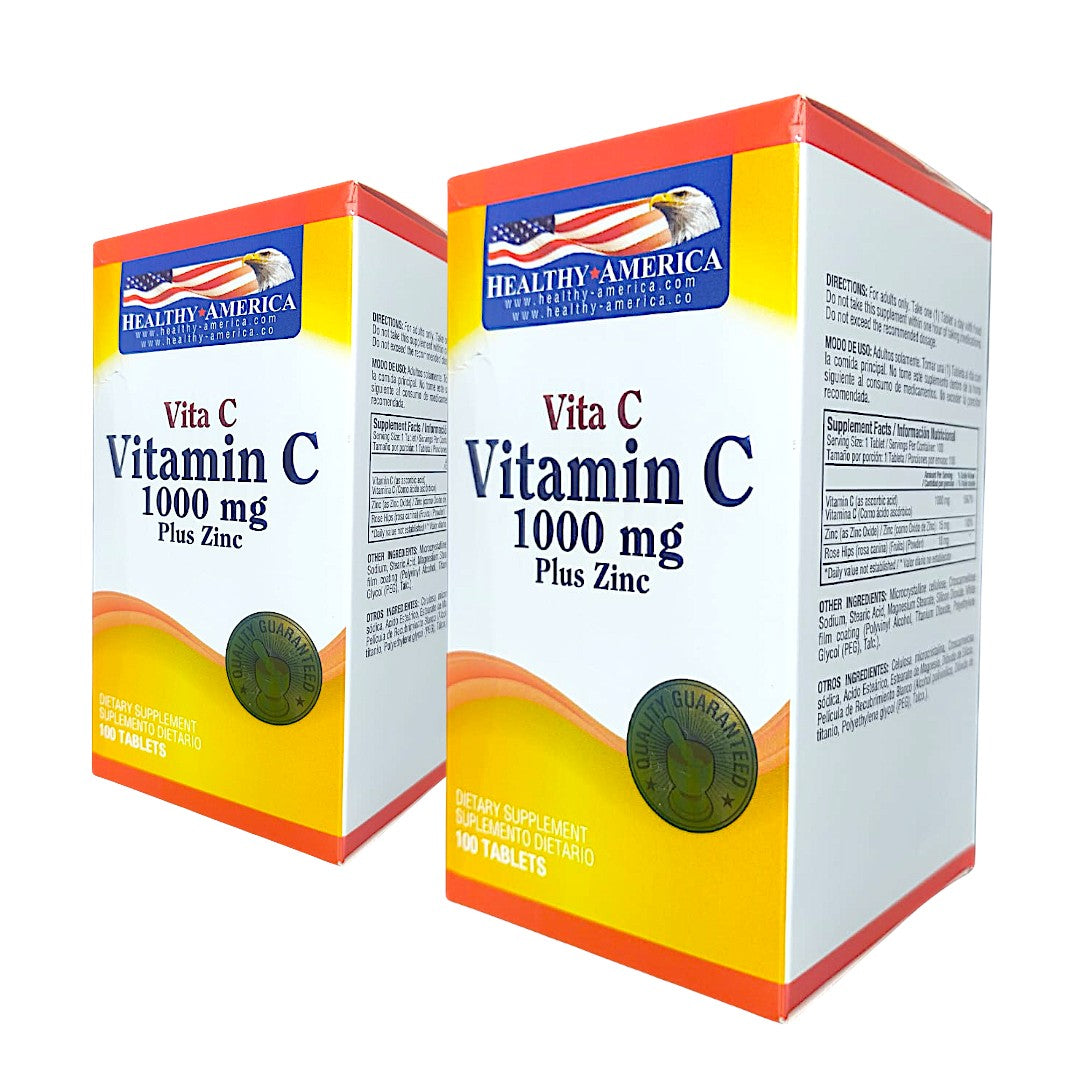 100 Cápsulas de Vitamina C + Zinc | Healthy America