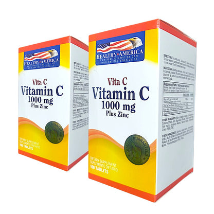 100 Cápsulas de Vitamina C + Zinc | Healthy America