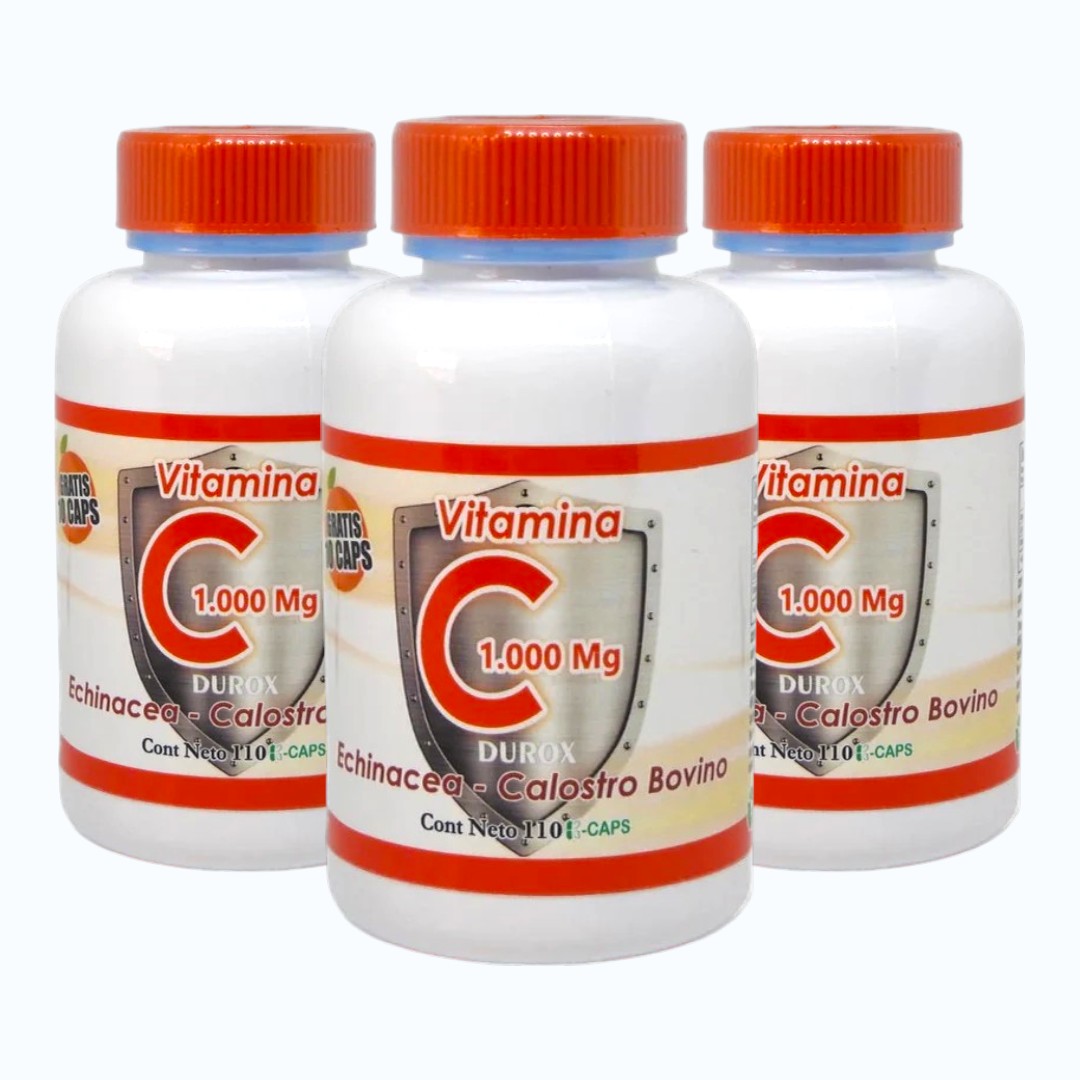 Frasco de cápsulas de VITAMINA C + Hechinacea + Calostro Bovino