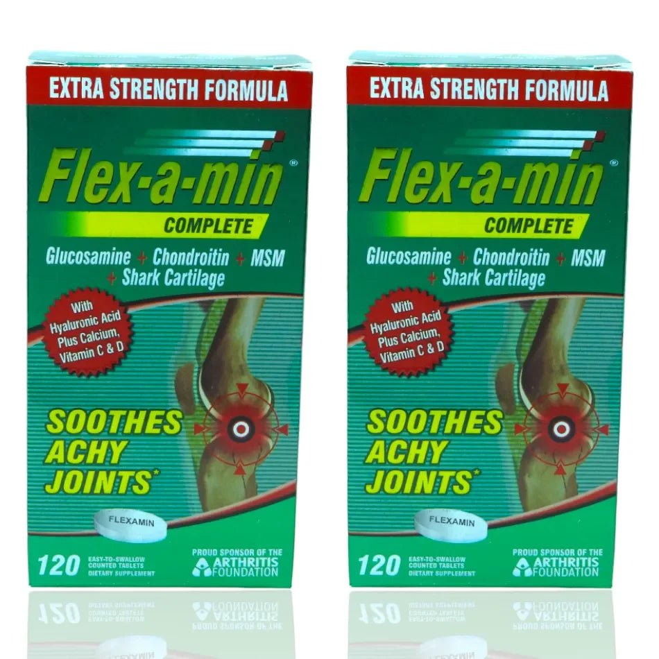 Suplemento Flex-a-min Complete para articulaciones con glucosamina, condroitina y cartílago de tiburón, caja verde