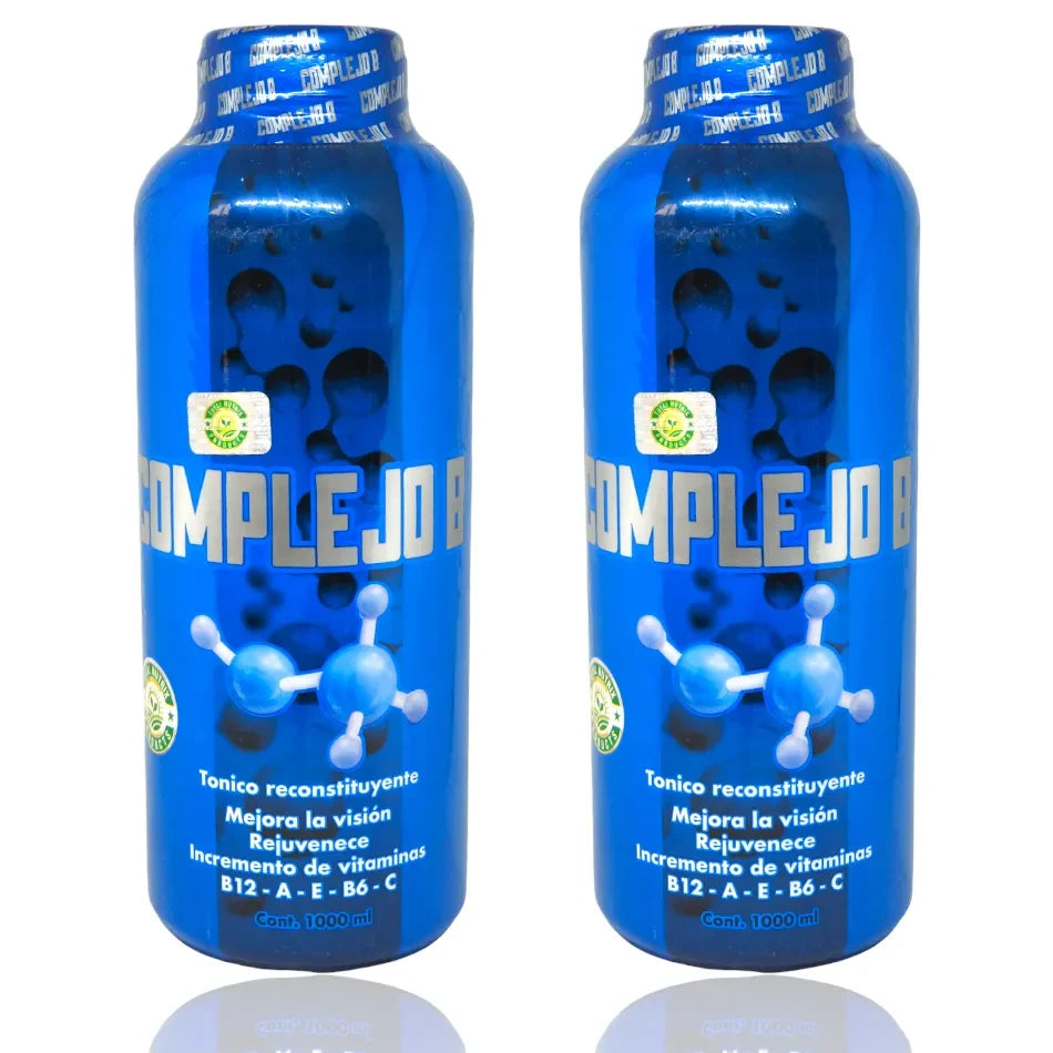 Botellas azules de tónico Complejo B con vitaminas B12, A, E, B6, C para mejorar visión y rejuvenecer