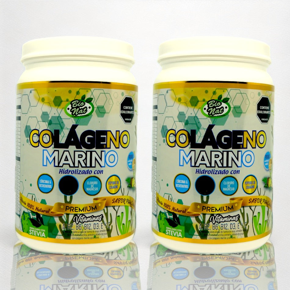 2 Tarros de COLÁGENO MARINO + Vitaminas + Magnesio, Cúrcuma + Resveratrol