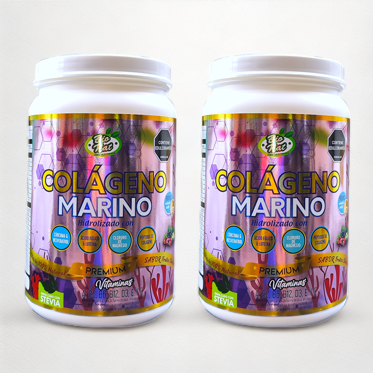 2 Tarros de COLÁGENO MARINO + Vitaminas + Magnesio, Cúrcuma + Resveratrol